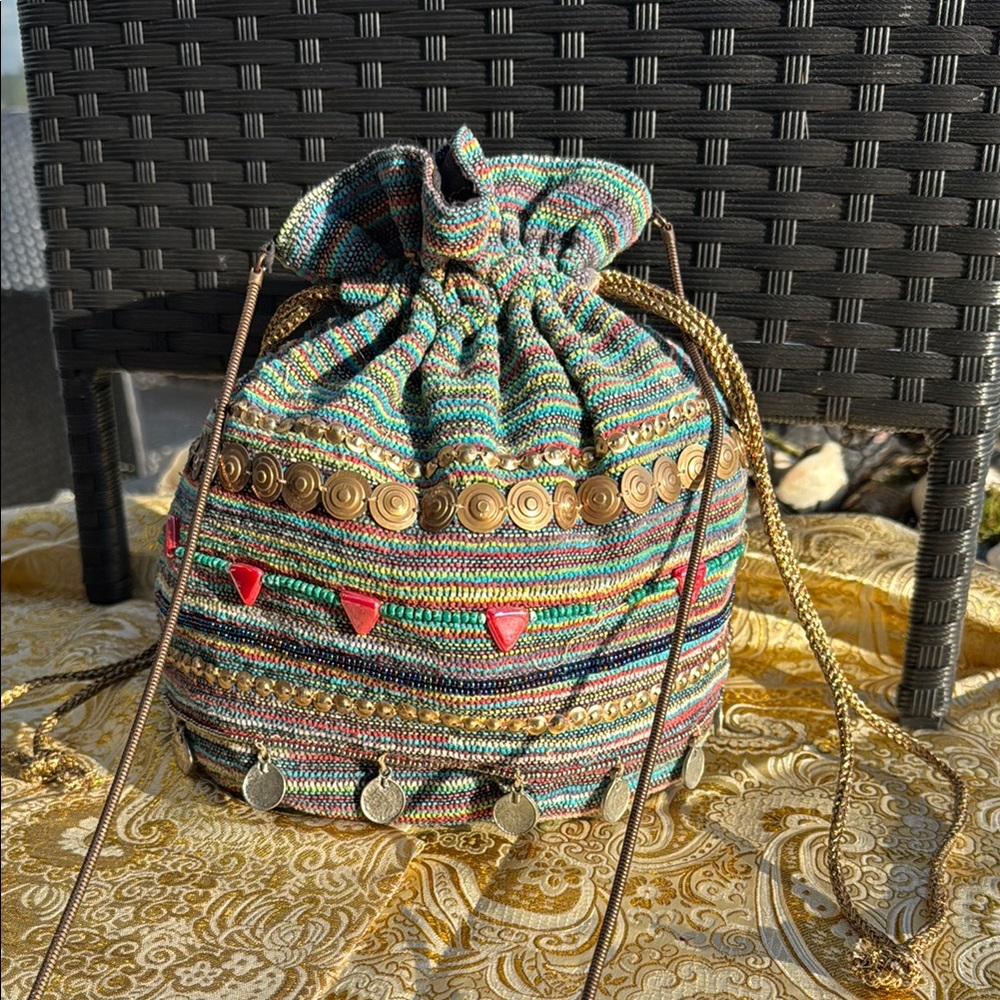 Steve Madden Green and Blue Mini Bohemian Drawstring Bag